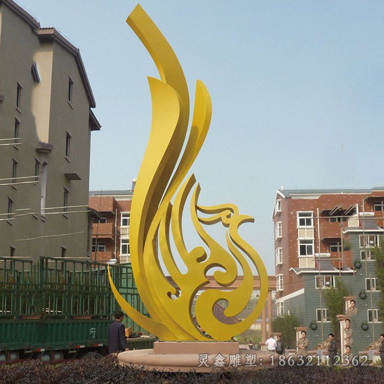 不锈钢金色凤凰公园雕塑