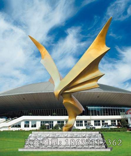 不锈钢金色凤凰户外雕塑