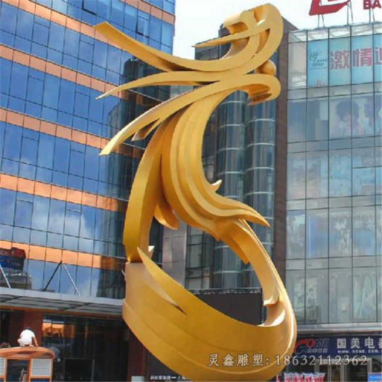 不锈钢金色凤凰园林雕塑