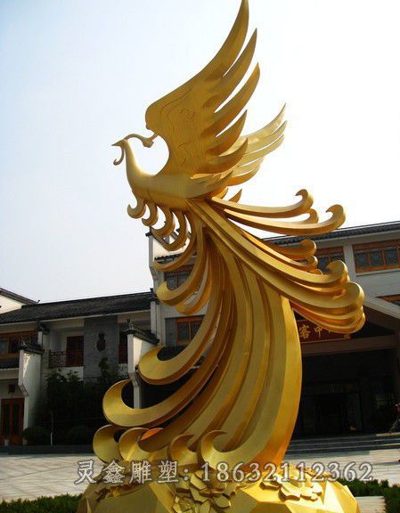 不锈钢金色凤凰景区雕塑