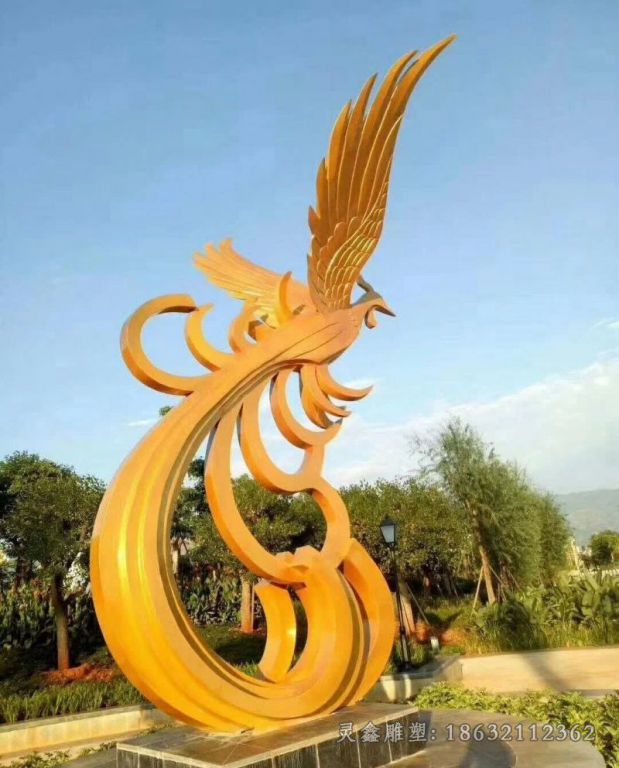 不锈钢金色凤凰别墅雕塑