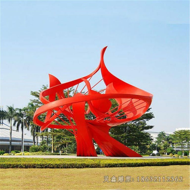 不锈钢红色飘带公园雕塑