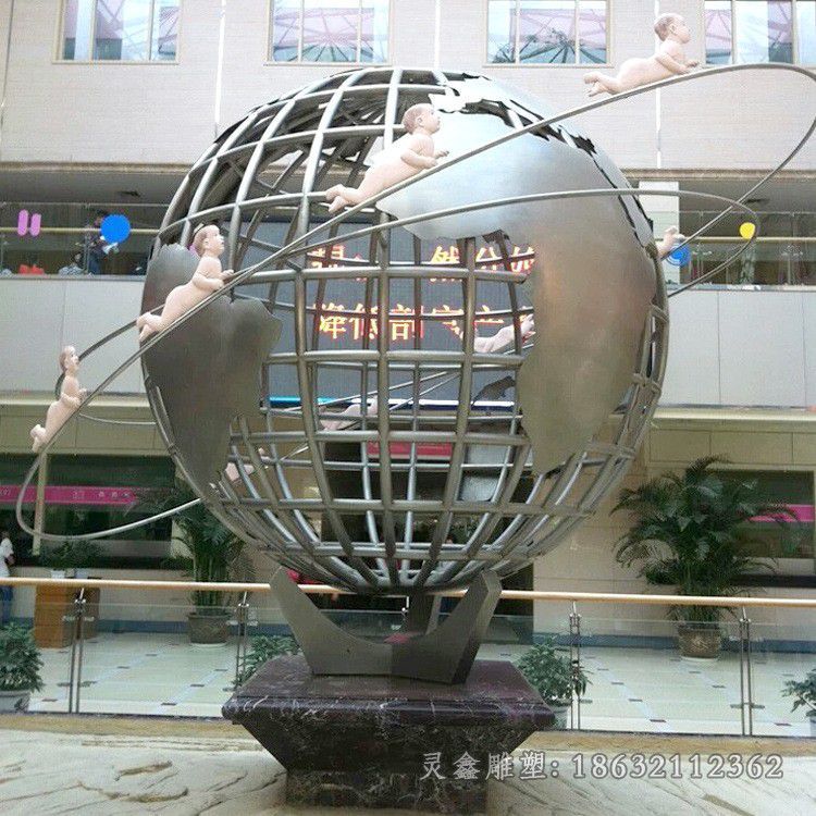 抽象地球仪公园不锈钢雕塑