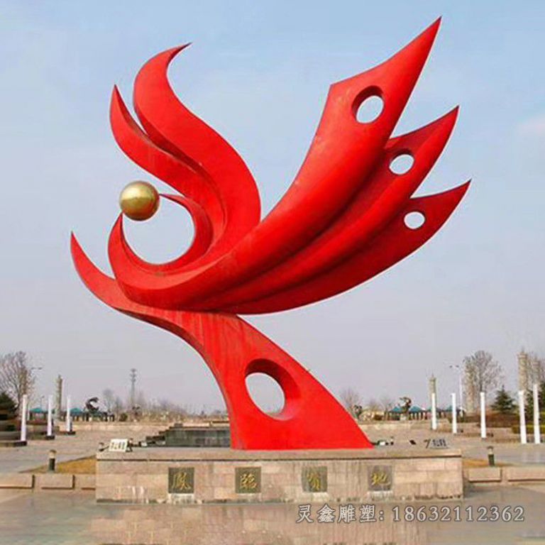 浴火凤凰街边不锈钢雕塑