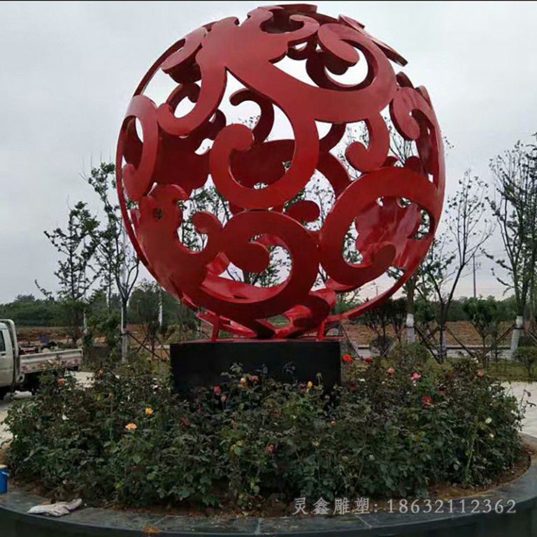 红色镂空球户外不锈钢雕塑