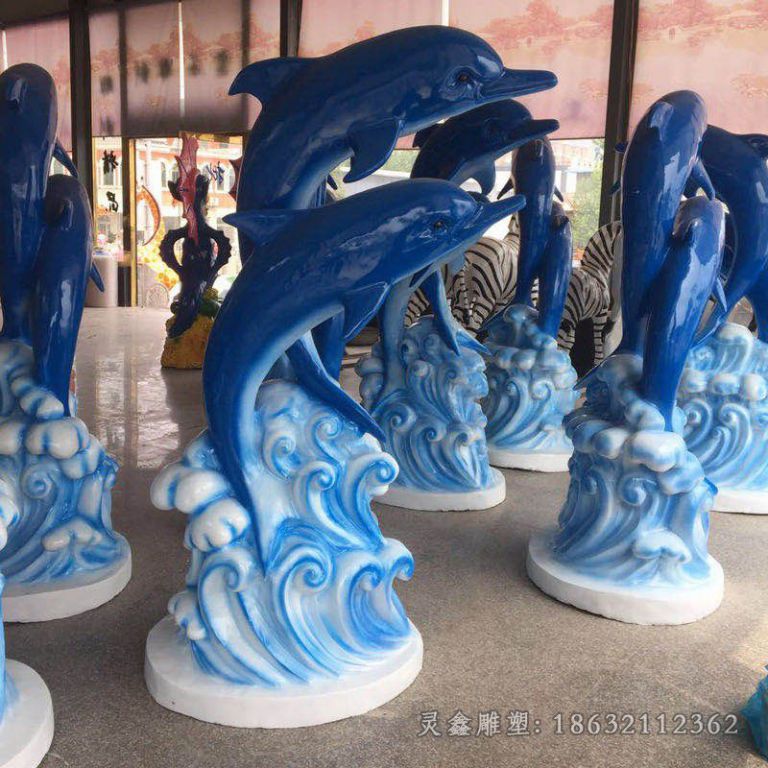 不锈钢彩绘海豚校园雕塑