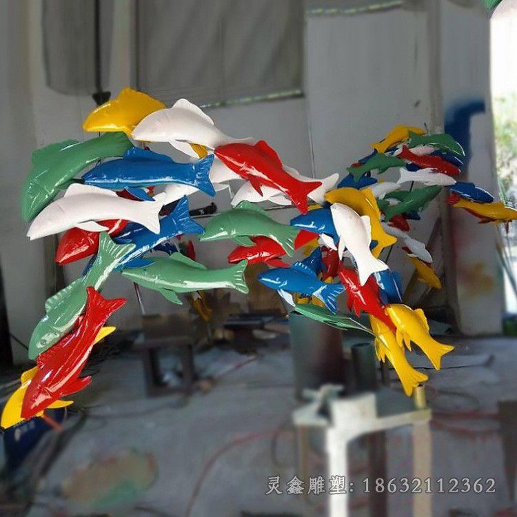 不锈钢彩绘海豚公园雕塑