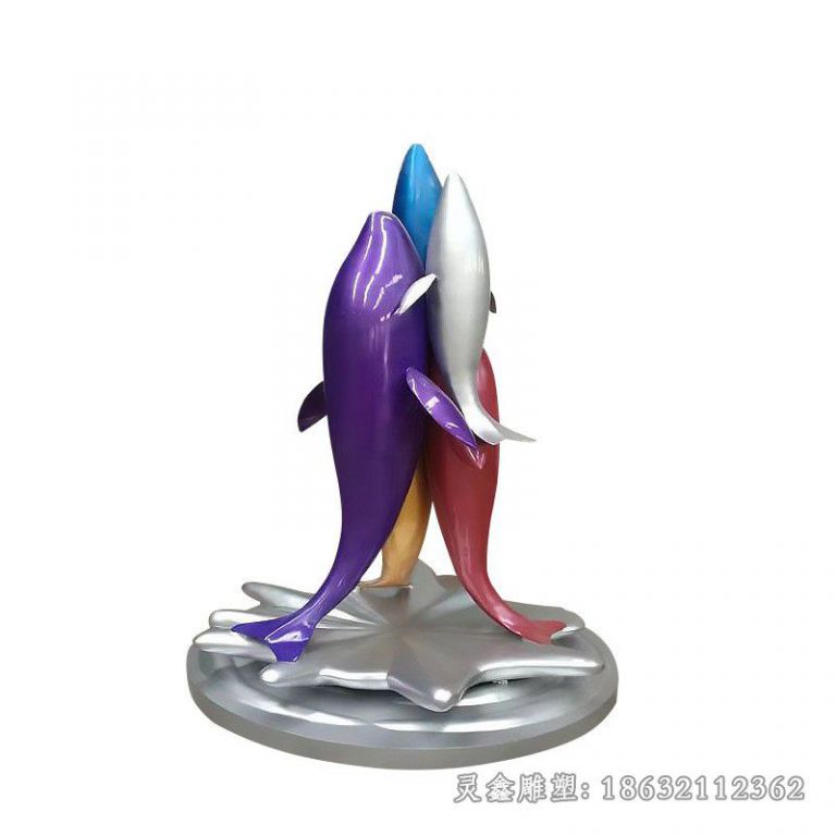 不锈钢彩绘海豚户外雕塑