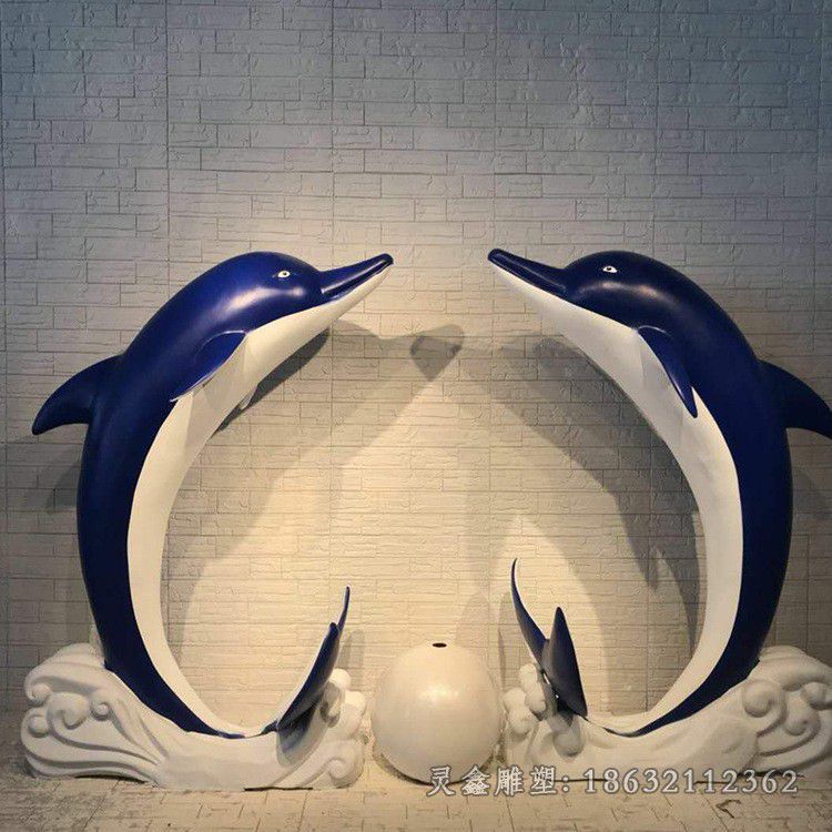 不锈钢彩绘海豚小区雕塑