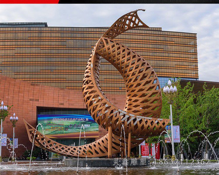 不锈钢镂空海豚小区雕塑