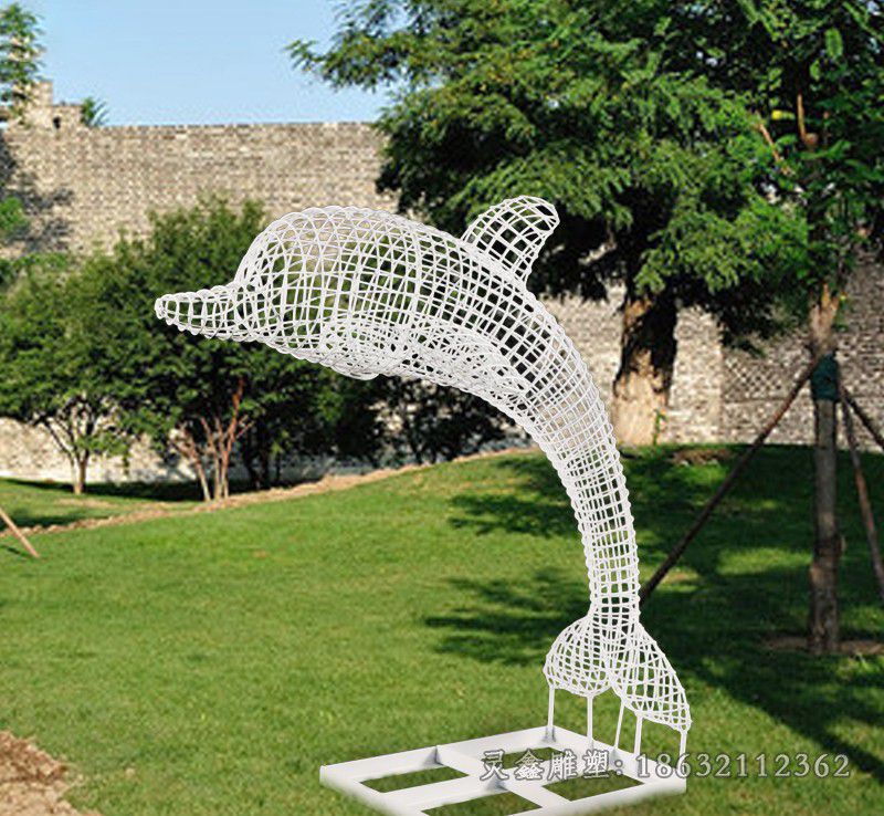 不锈钢镂空海豚别墅雕塑