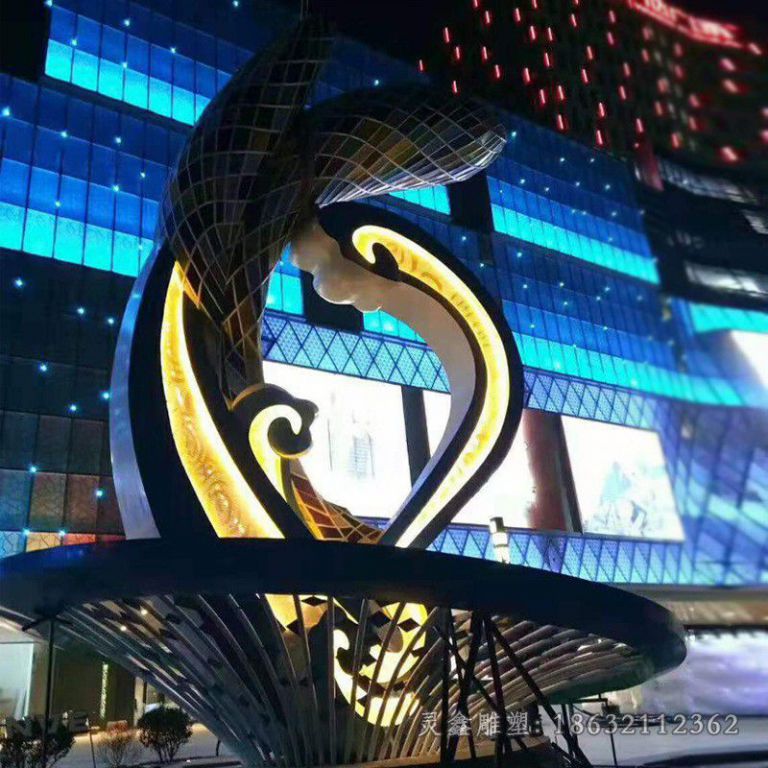 不锈钢镂空海豚商场雕塑