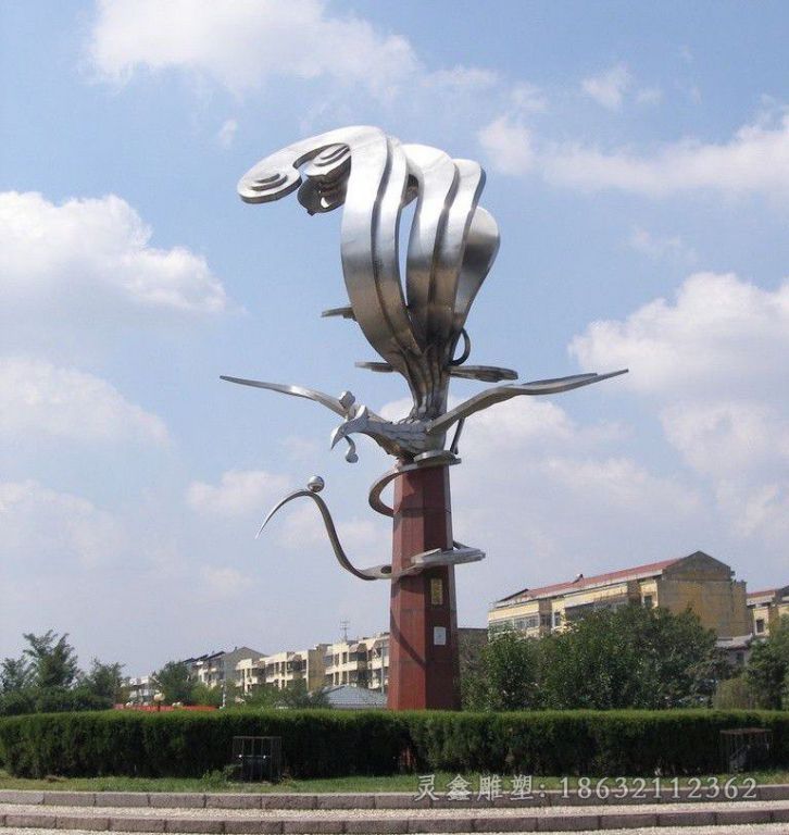 不锈钢抽象凤凰园林雕塑