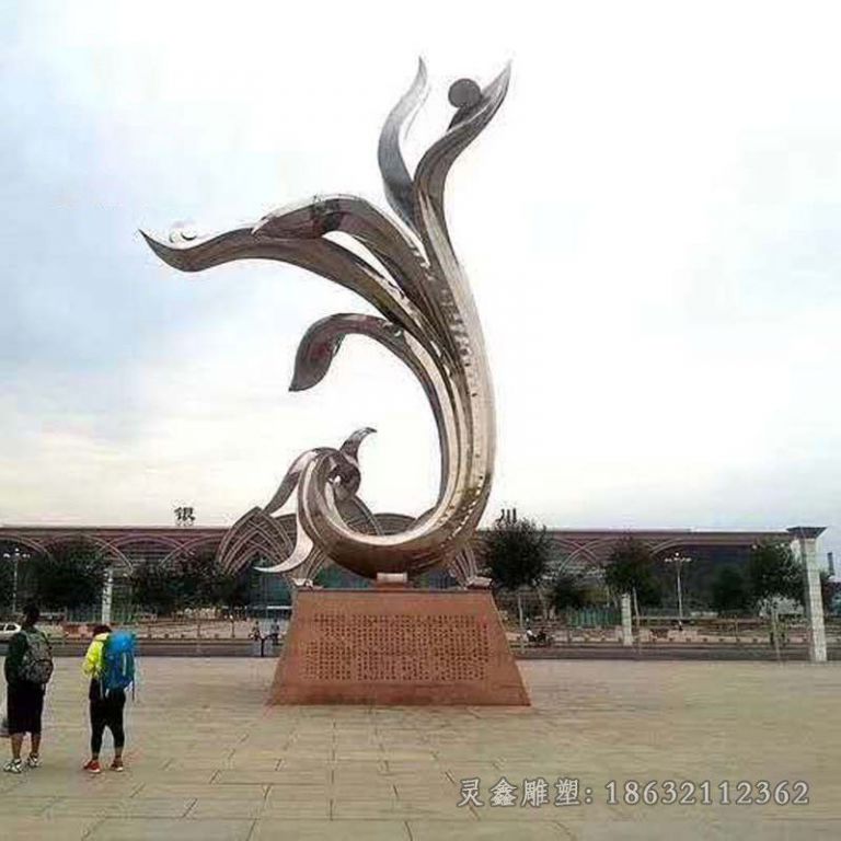 不锈钢抽象凤凰街边雕塑
