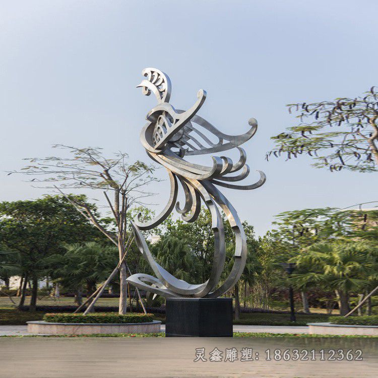 不锈钢抽象凤凰庭院雕塑