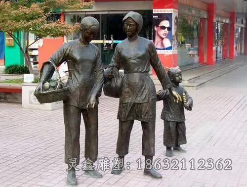 逛街人物小区景观铜雕