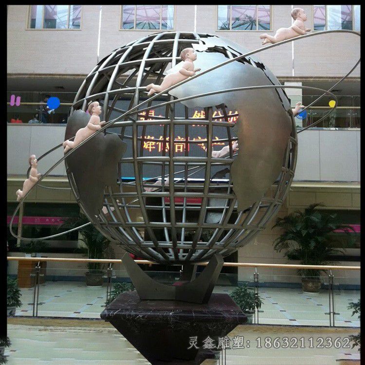 不锈钢镜面地球仪景区雕塑