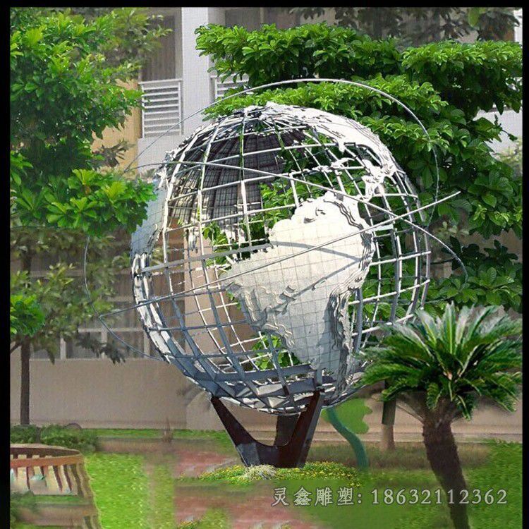 不锈钢几何地球仪街边雕塑