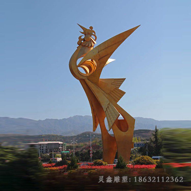 金色凤凰庭院不锈钢雕塑