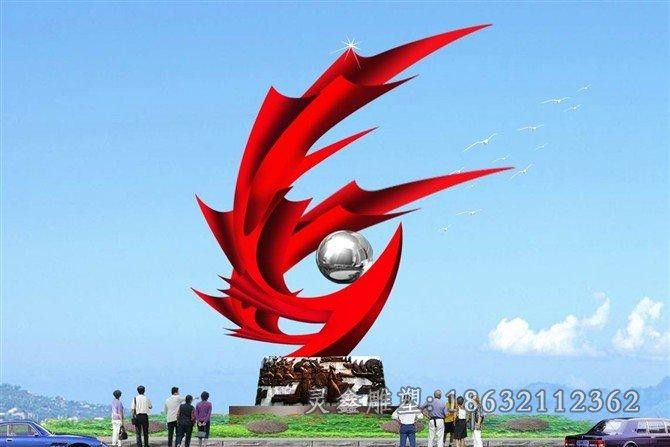 红色凤凰园林不锈钢雕塑