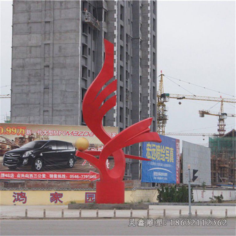 红色凤凰街边不锈钢雕塑