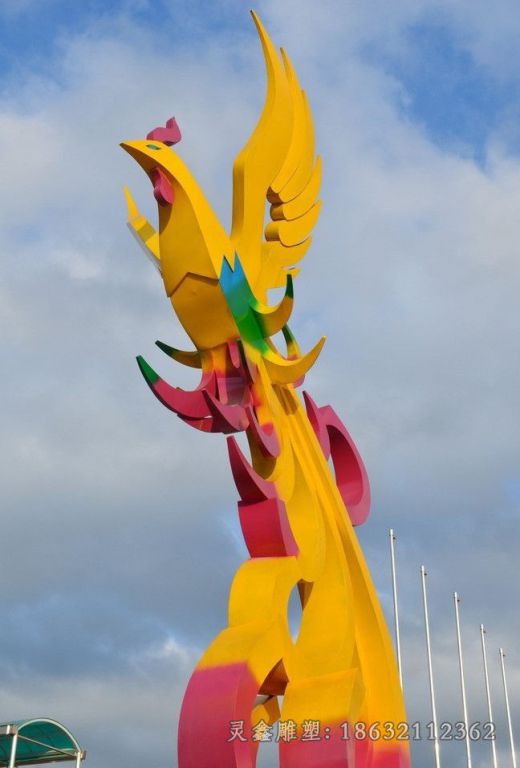 彩绘凤凰小区不锈钢雕塑