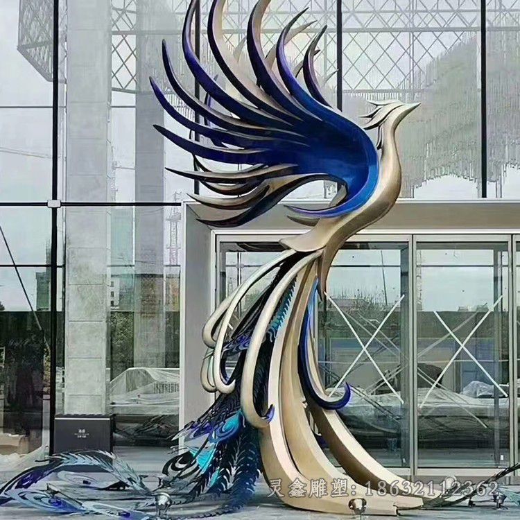 彩绘凤凰景区不锈钢雕塑