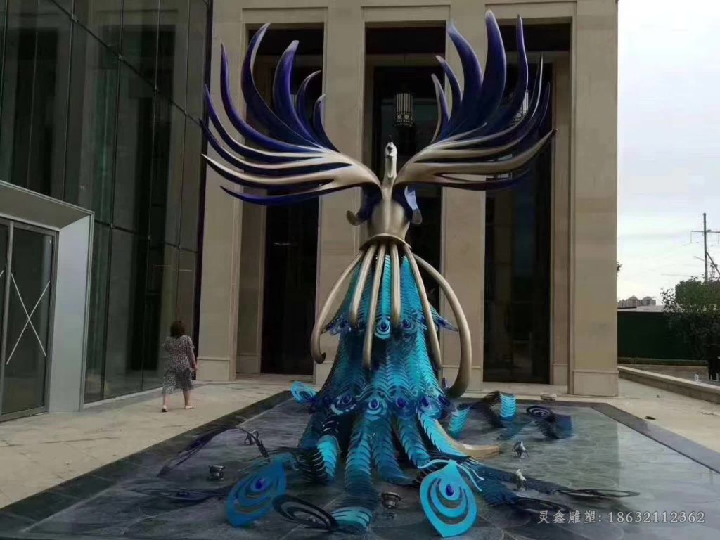 彩绘凤凰商场不锈钢雕塑