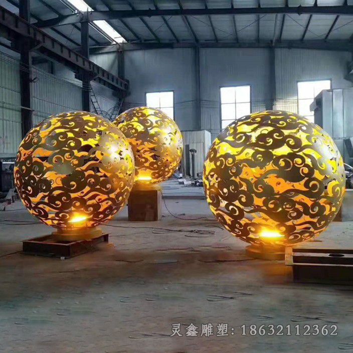 发光镂空球小区不锈钢雕塑
