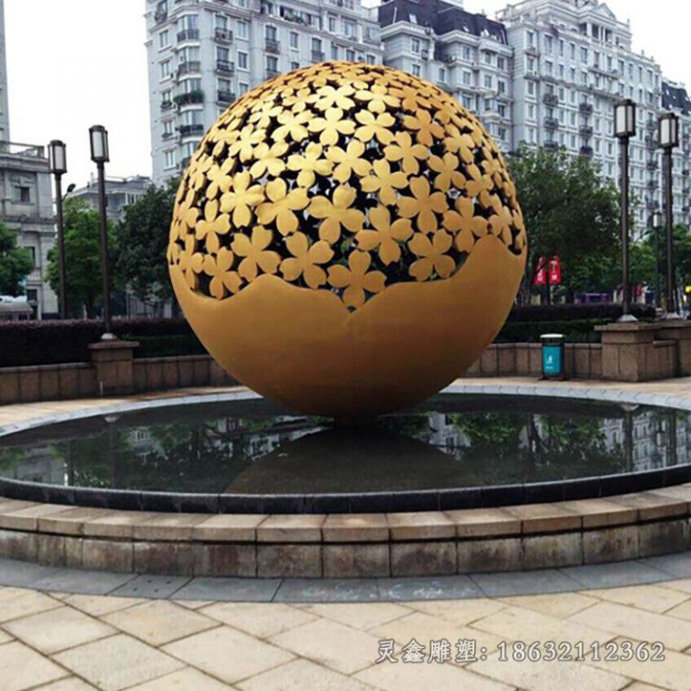 金色镂空球小区不锈钢雕塑