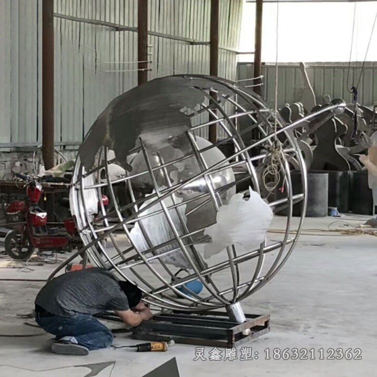 几何地球仪小区不锈钢雕塑