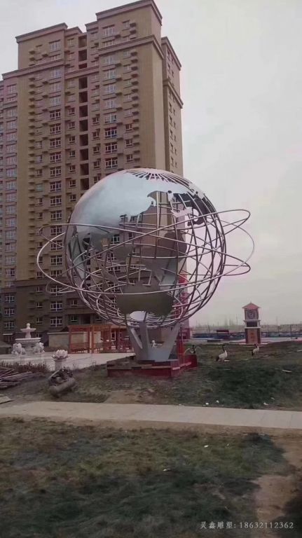 几何地球仪庭院不锈钢雕塑