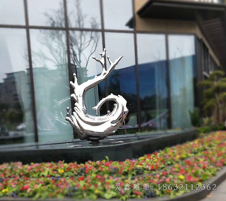 不锈钢镜面海浪小区雕塑