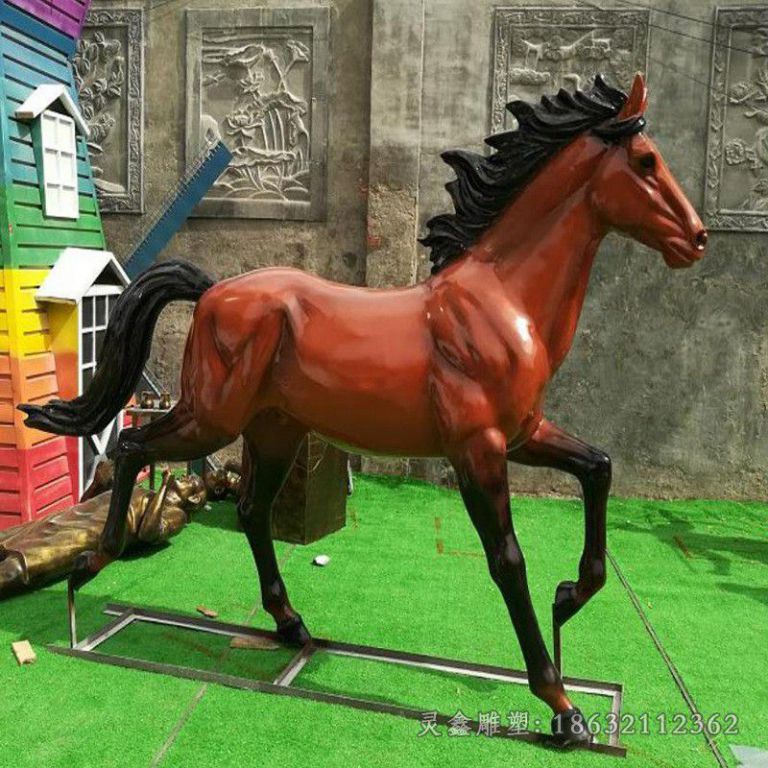 红铜色马庭院景观铜雕