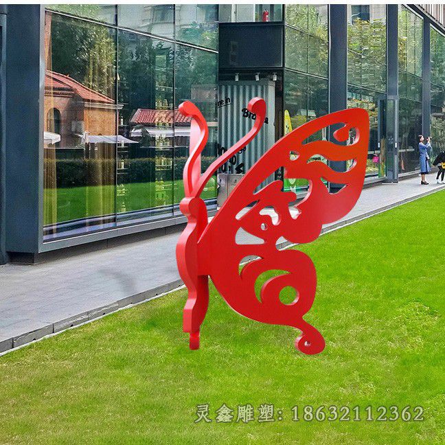 不锈钢红色蝴蝶街边雕塑