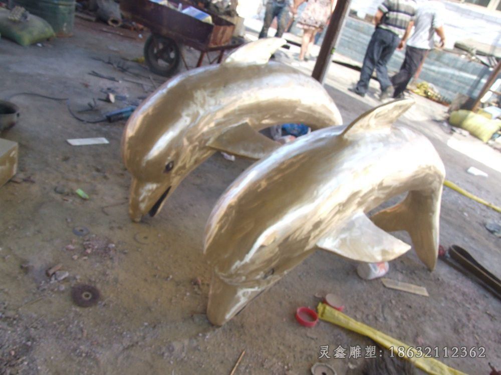不锈钢金色海豚城市雕塑