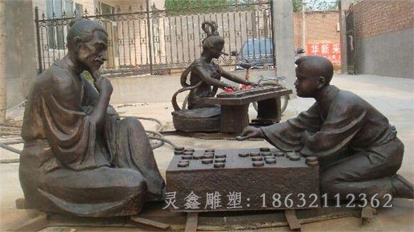 爷孙下棋景区人物铜雕