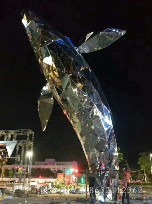 不锈钢几何海豚校园雕塑