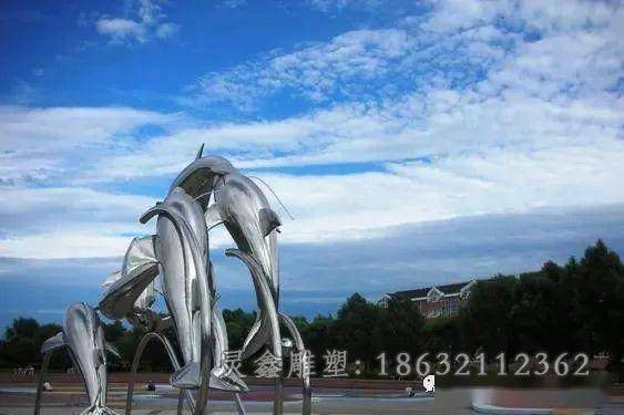 不锈钢跳跃海豚校园雕塑
