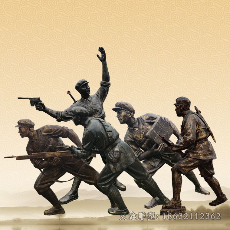 红军街边人物景观铜雕