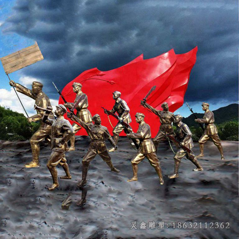 红军别墅景观人物铜雕