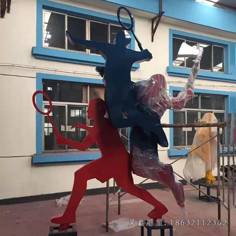 不锈钢打羽毛球公园雕塑