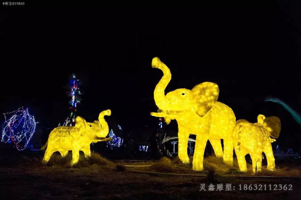 不锈钢发光大象广场雕塑