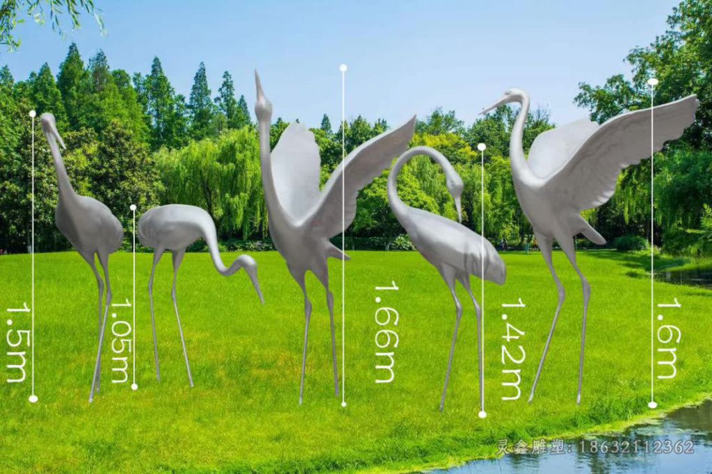 不锈钢镜面仙鹤别墅雕塑
