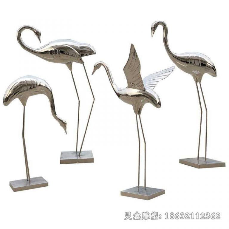 不锈钢群鹤园林雕塑