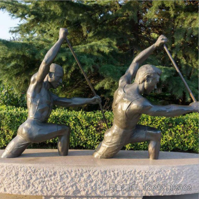 划船户外人物景观铜雕