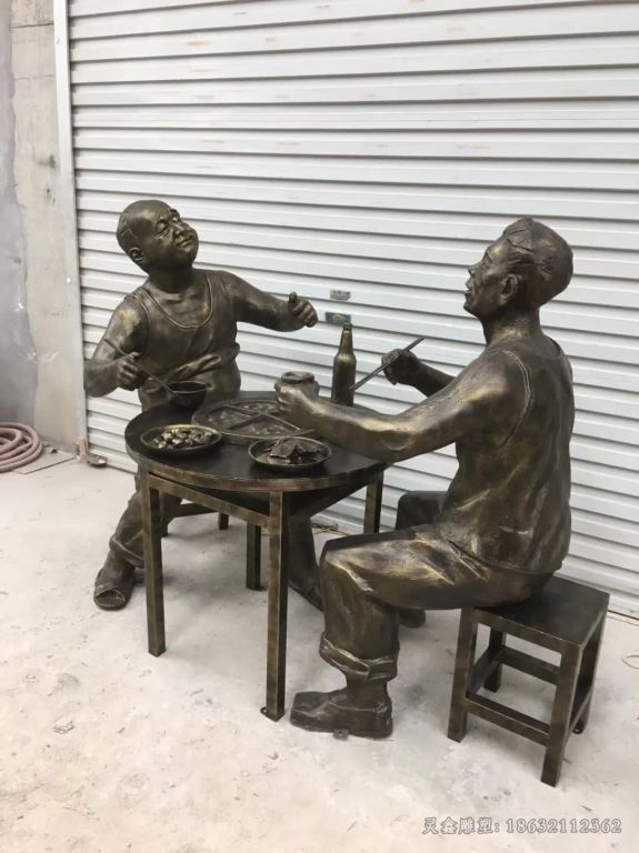 划拳喝酒民俗人物铜雕