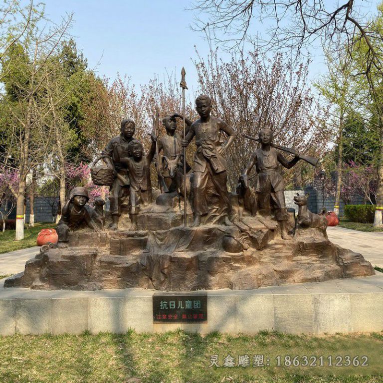 抗日儿童团人物铜雕