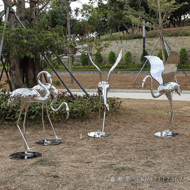 镜面火烈鸟不锈钢雕塑