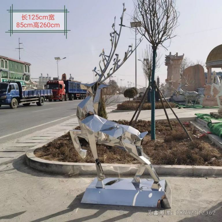 几何不锈钢鹿动物雕塑